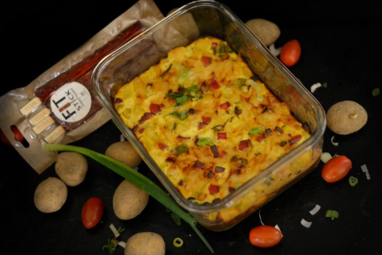 Kartoffelgratin mit Proteinwurst